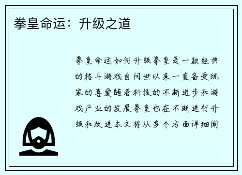 拳皇命运：升级之道